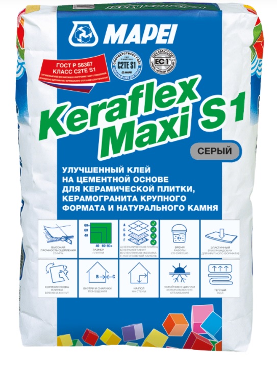 MAPEI keraflex maxi s1 эластичный клей на цементной основе серый 25 кг