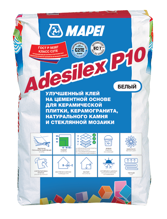 MAPEI adesilex p10 улучшенный клей на цементной основе  для керамической плитки, керамогранита 25 кг