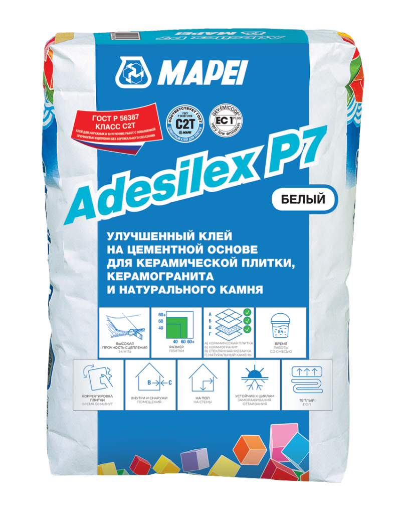 MAPEI adesilex p7 клей на цементной основе для керамической плитки белый 25 кг