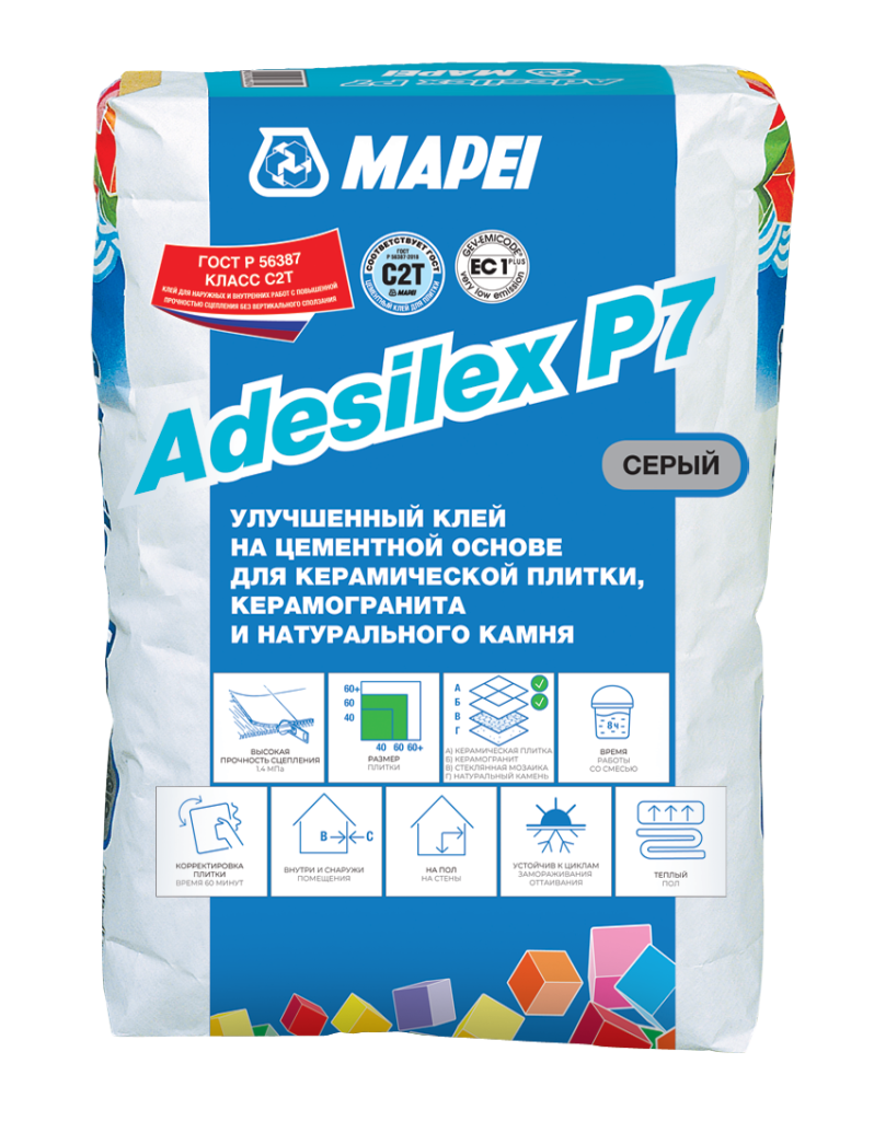 MAPEI adesilex p7 клей на цементной основе для керамической плитки серый 25 кг